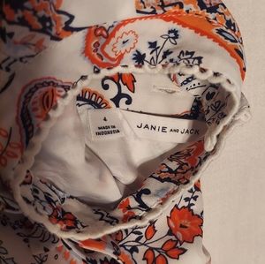 Janie and Jack Dress Poppy Red Paisley Print Preppy Tulle Bow Collar Girls Sz4